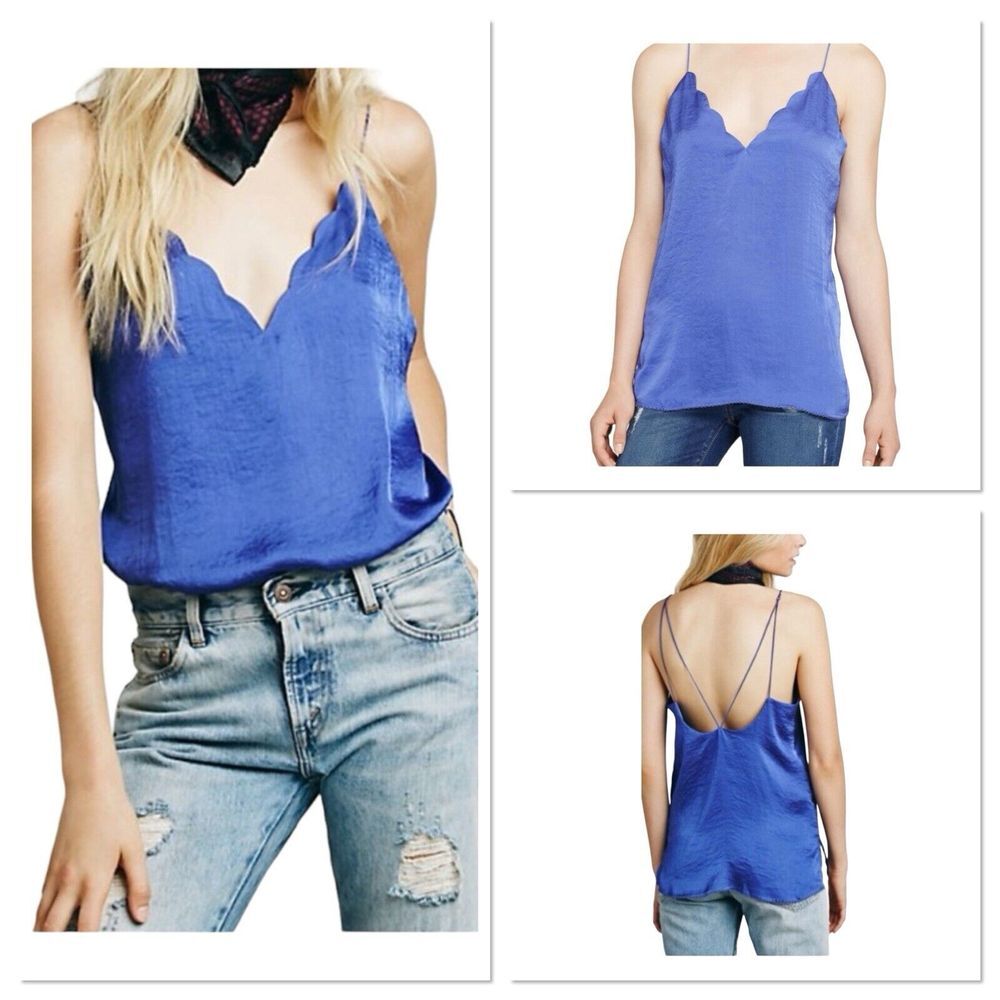 Intimately Free People‎ Womens Sensual Satin Scallop Deep-V Cami Purple Haze Med